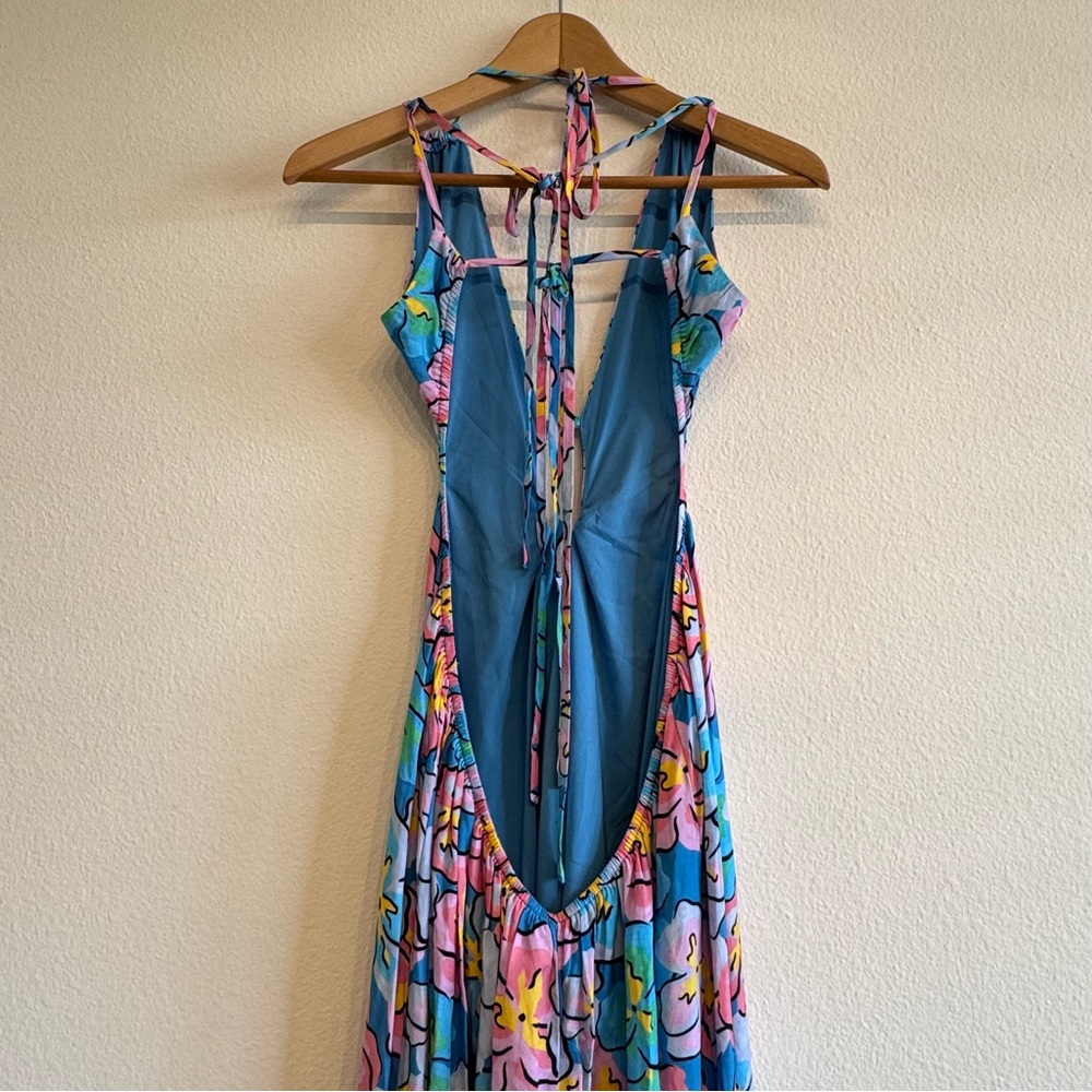 For Love & Lemons Yasmin Open Back Floral Cut Out Plunge Maxi Dress XL - Picture 5 of 11
